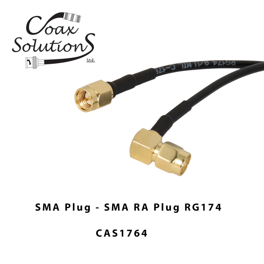 Coax Cable Assembly RG174 SMA Plug to Right Angle SMA Plug