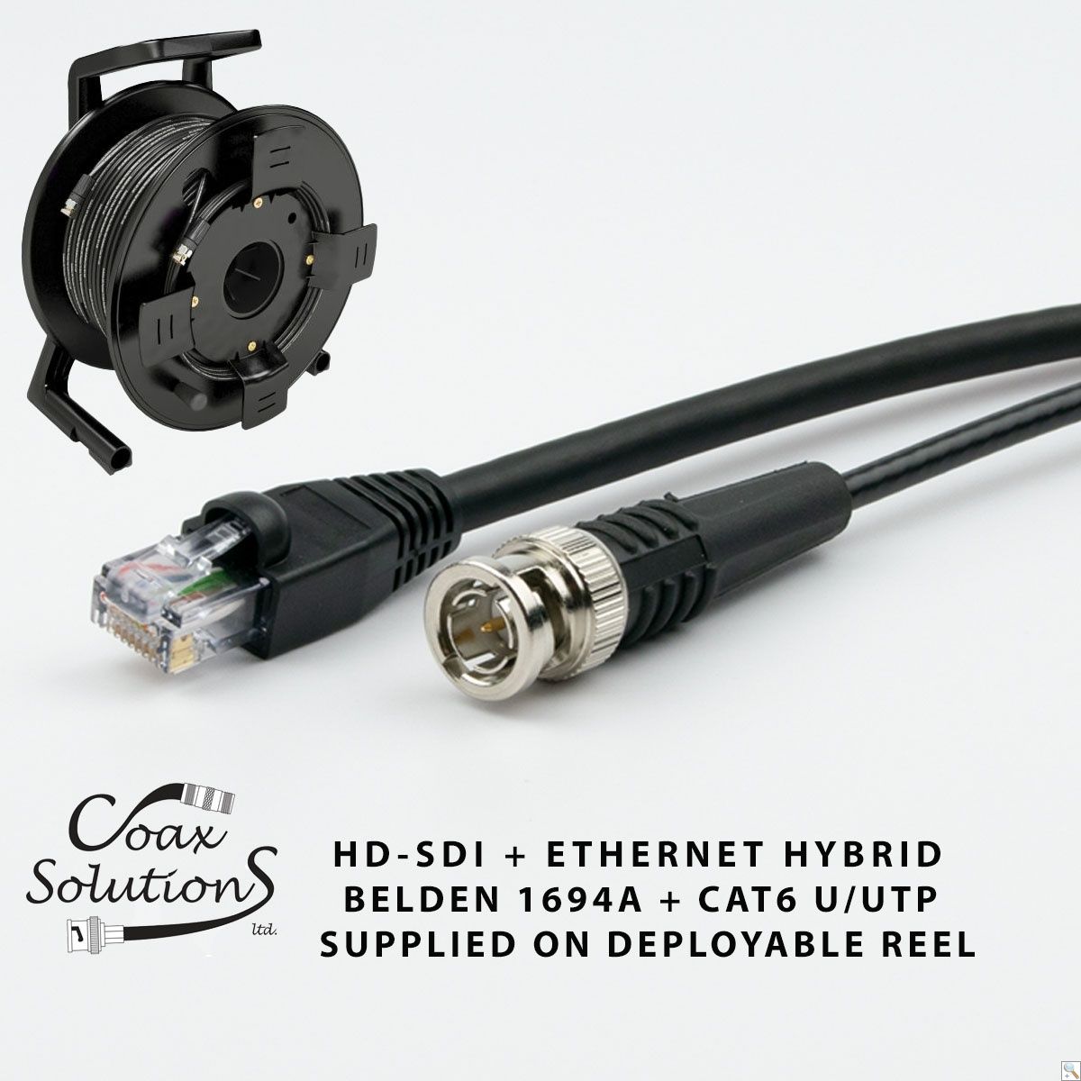 Belden 1694A + CAT6 Hybrid HD-SDI Patch Cable + Deployable Reel